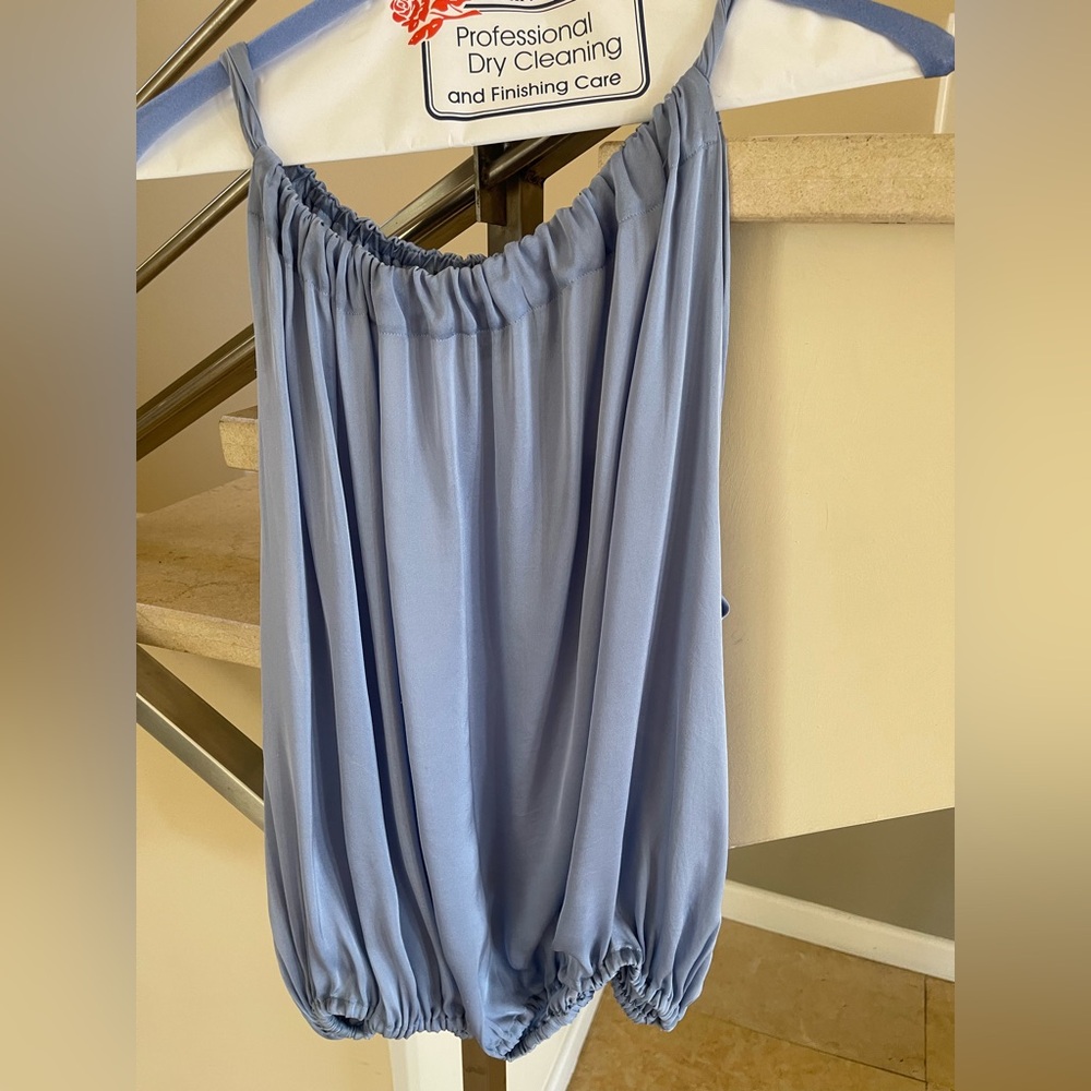 Vintage Salvatore Ferragamo Elegant Light Blue Off-Shoulder Top